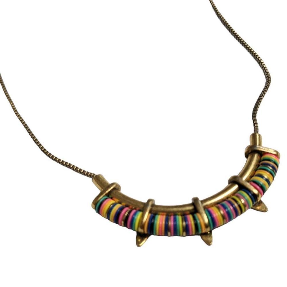 Stella & Dot Rainbow Wanderer Curved Bar Gold Tone Necklace 16-20"